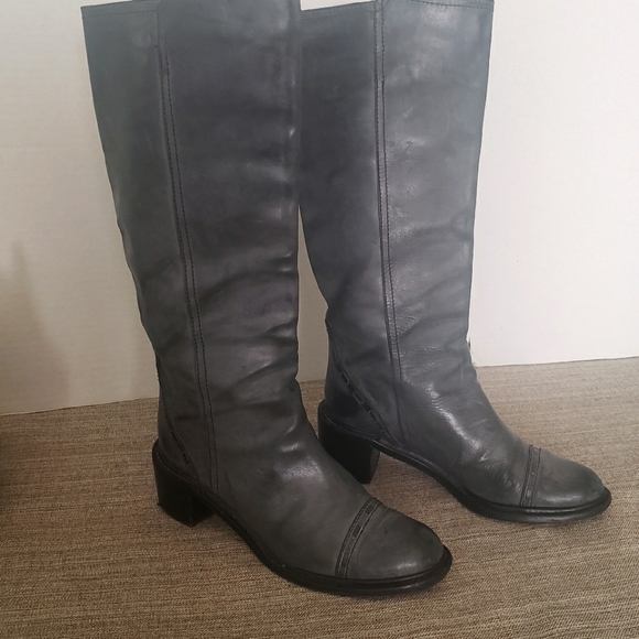 Chloe Steel Gray Mid Calf Leather Riding Boots - Picture 2 of 13